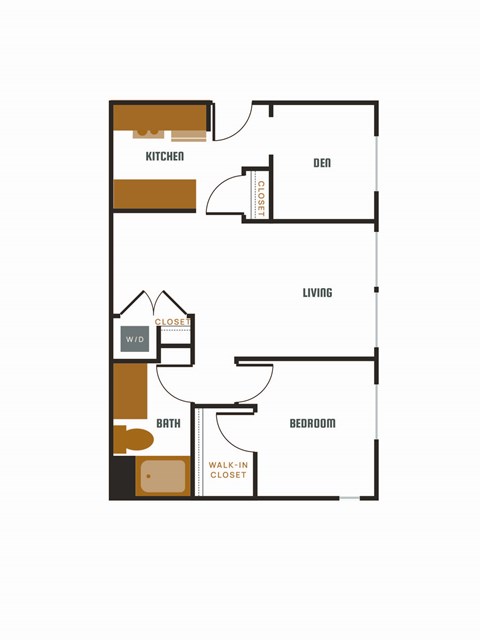 Floor plan for 1 bed, 1 bath, 842 sqft